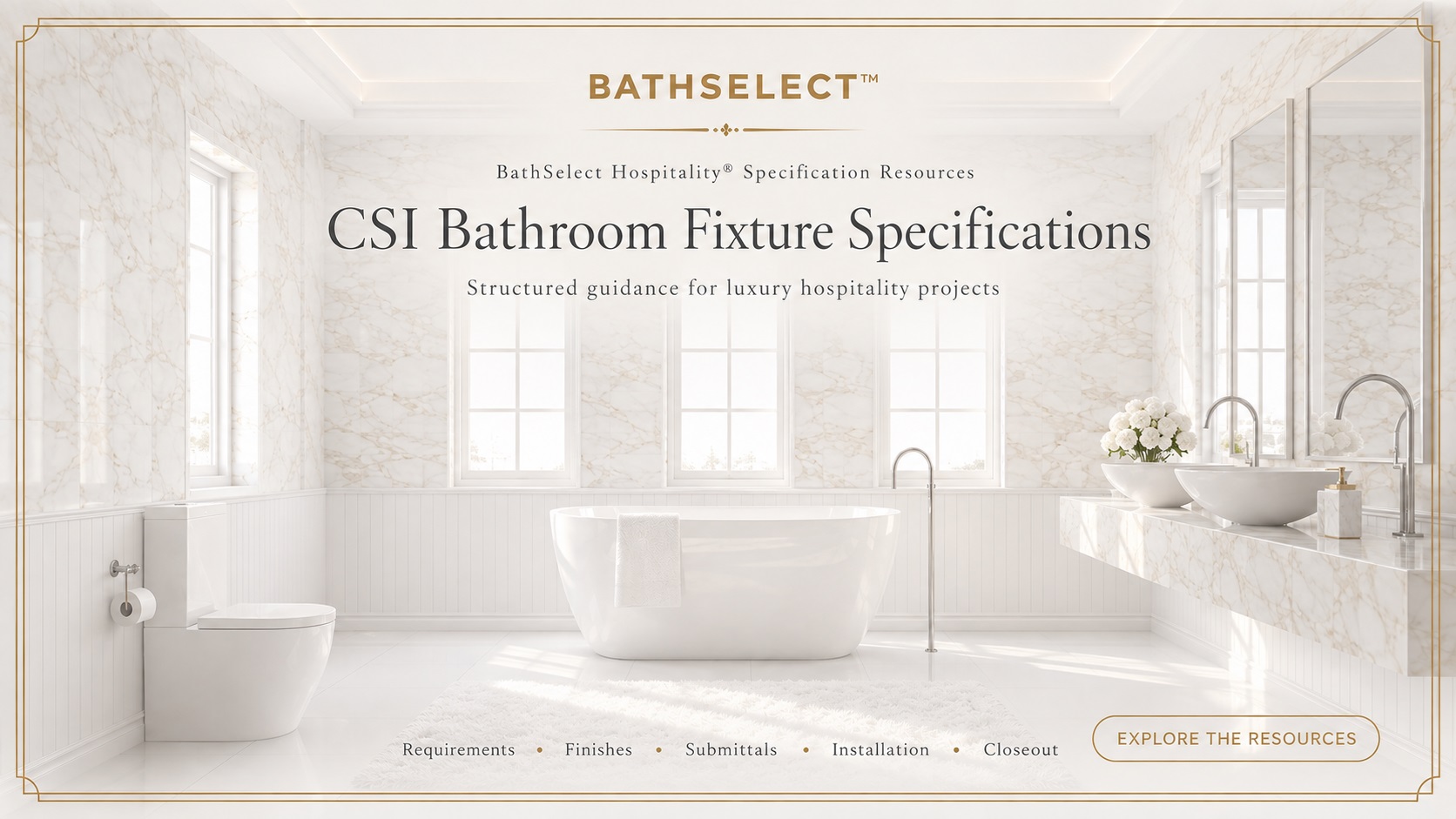 BathSelect Hospitality architectural bathroom fixtures prepared for CSI specification coordination