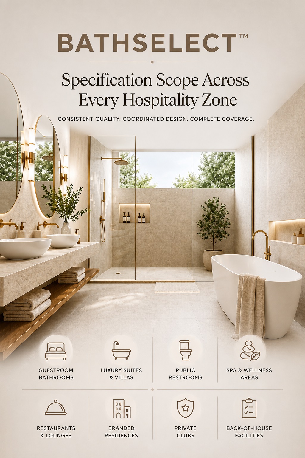 Coordinated bathroom fixture specification scope for hotels