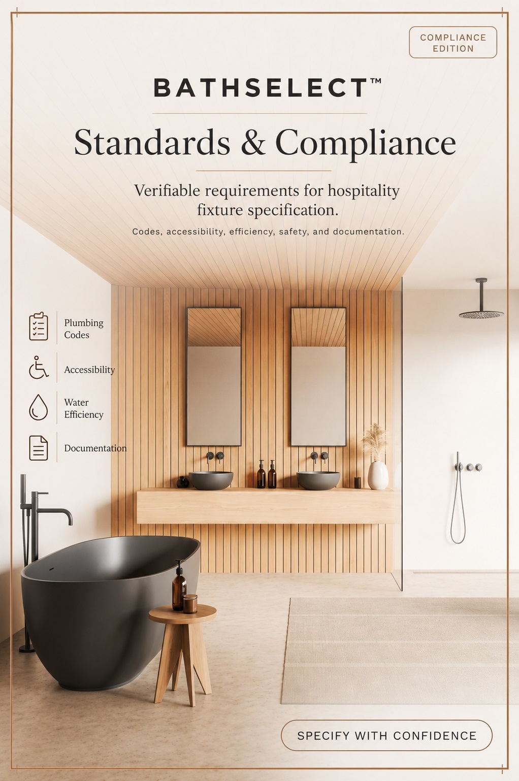 Hospitality bathroom fixture standards compliance and technical documentation