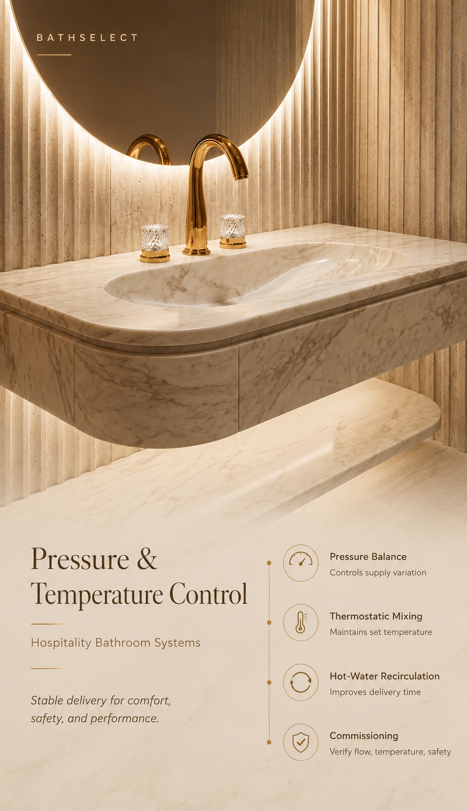 Pressure and temperature control for hospitality shower and faucet systems