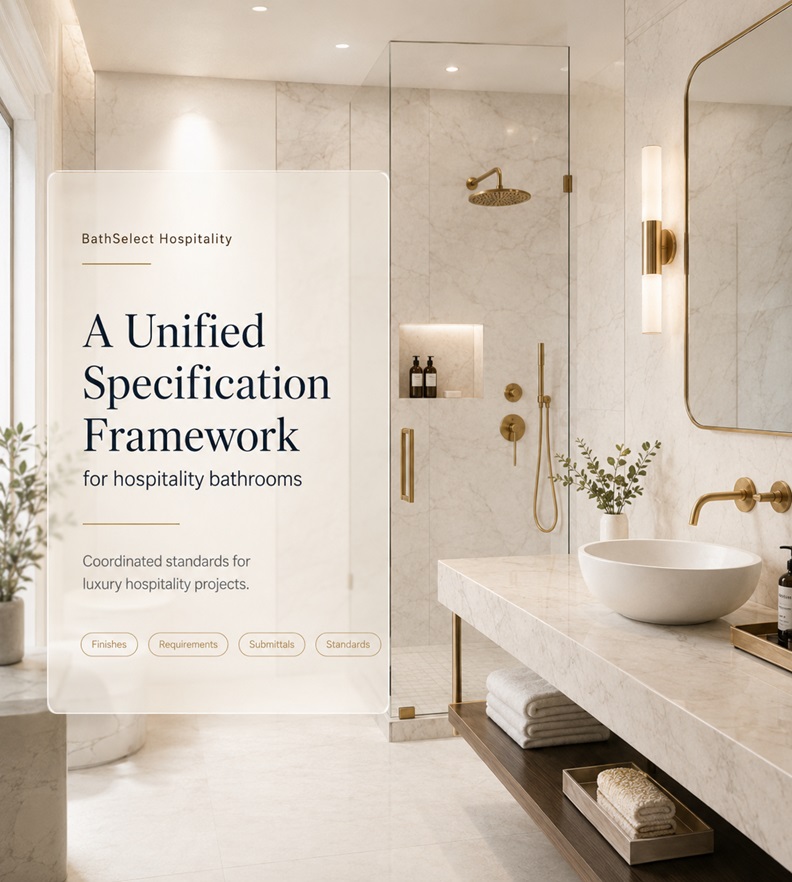 Coordinated luxury hospitality bathroom fixture specification planning