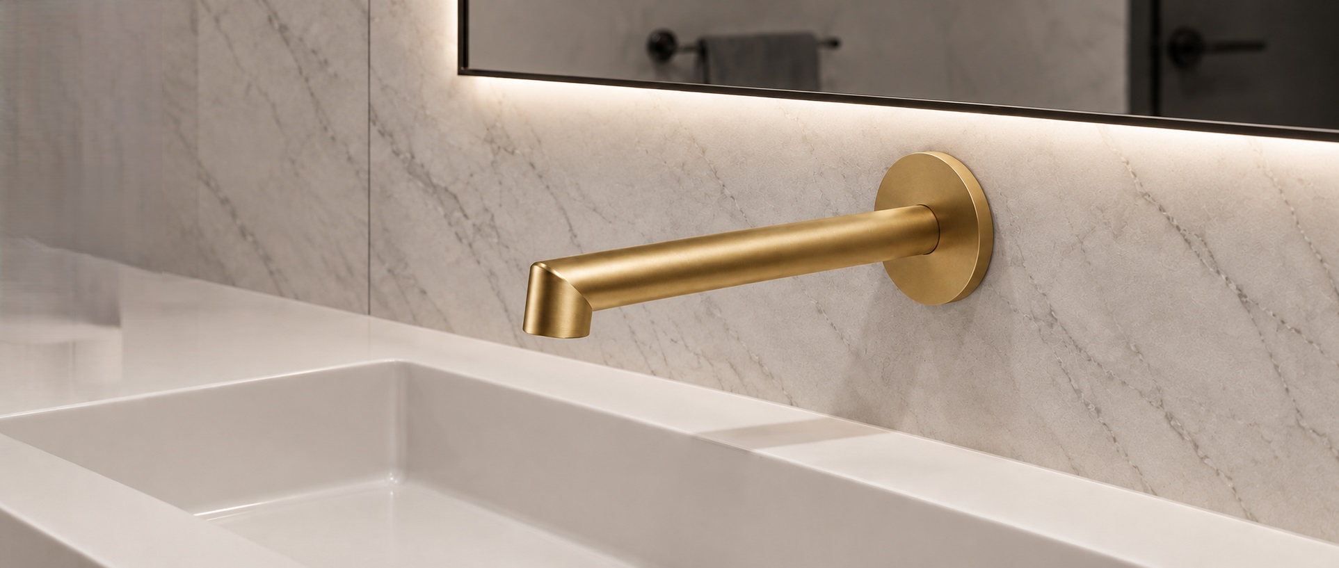 Completed luxury hospitality bathroom fixture installation prepared for owner closeout