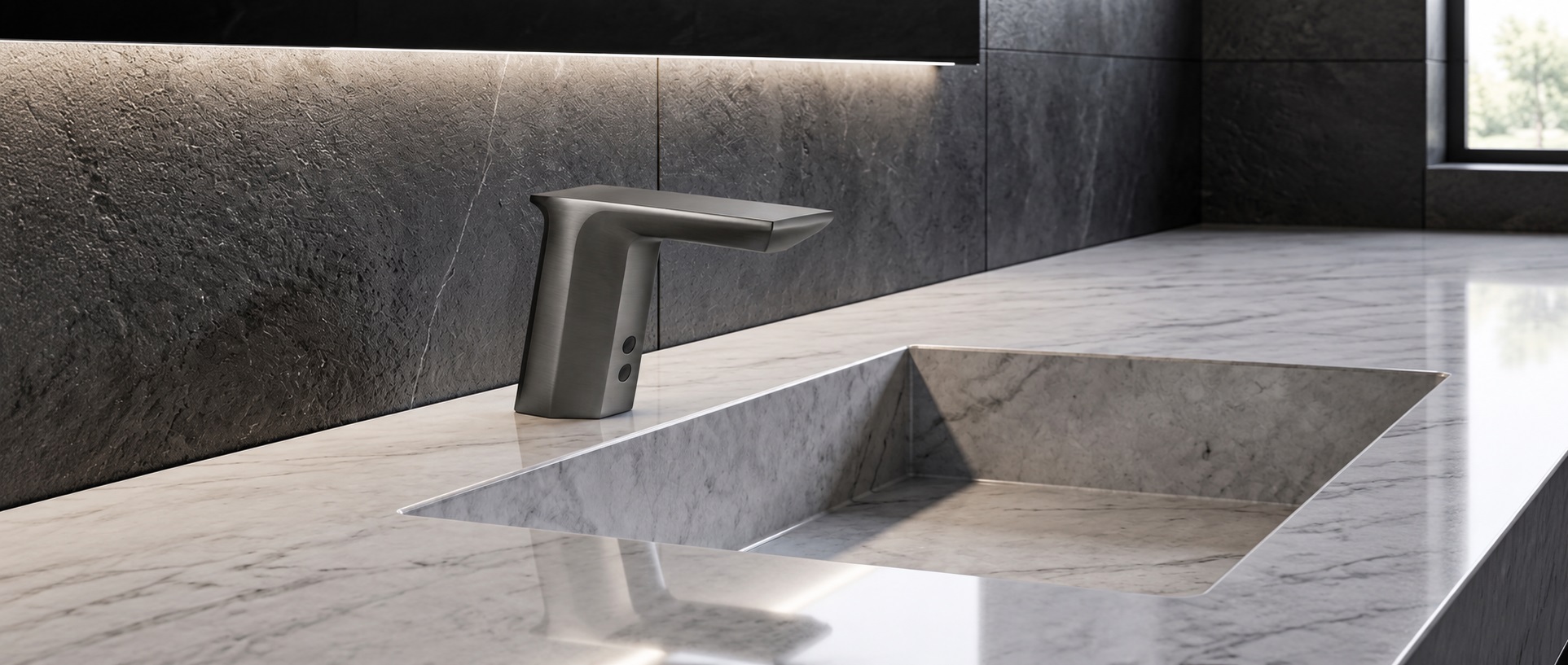 Completed luxury hospitality bathroom fixture installation prepared for owner closeout