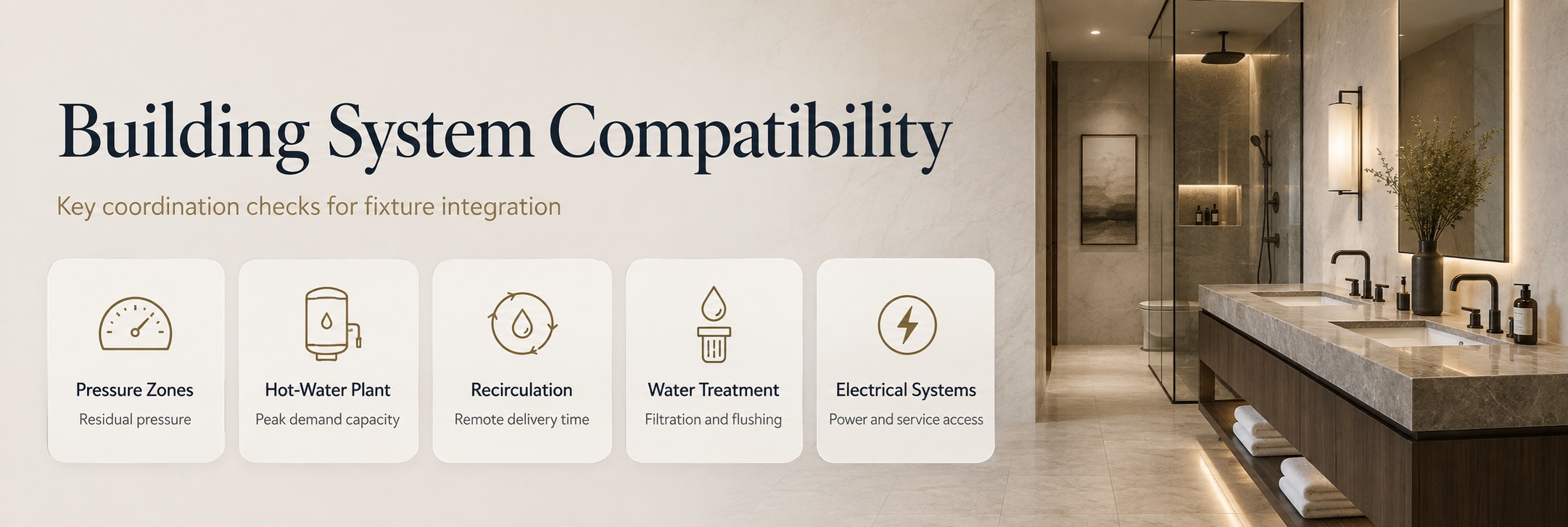 Complete hospitality domestic water system compatibility review for bathroom fixtures