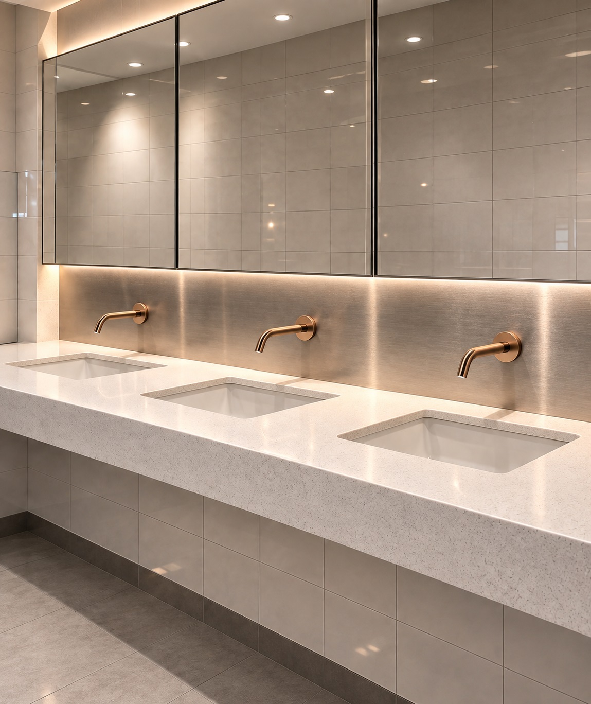 Accessible hospitality bathroom fixture mounting and control coordination