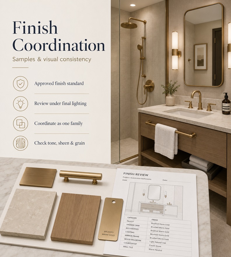 Hospitality bathroom finish schedule and product sample coordination
