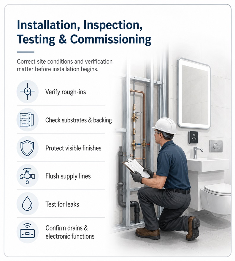 Hospitality bathroom fixture inspection testing and commissioning
