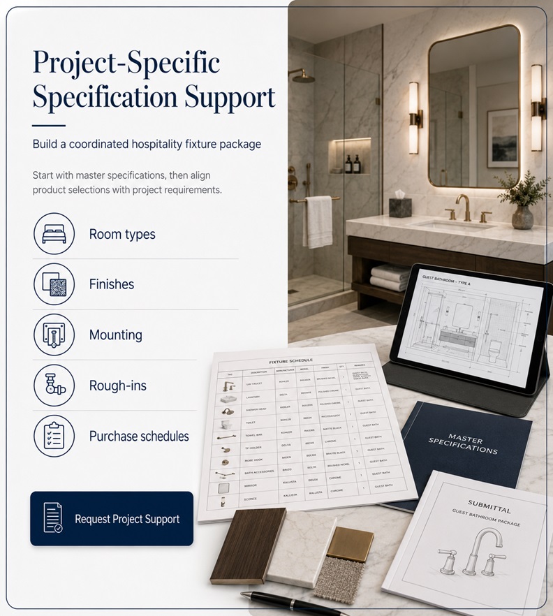 BathSelect project-specific hospitality bathroom fixture specification support
