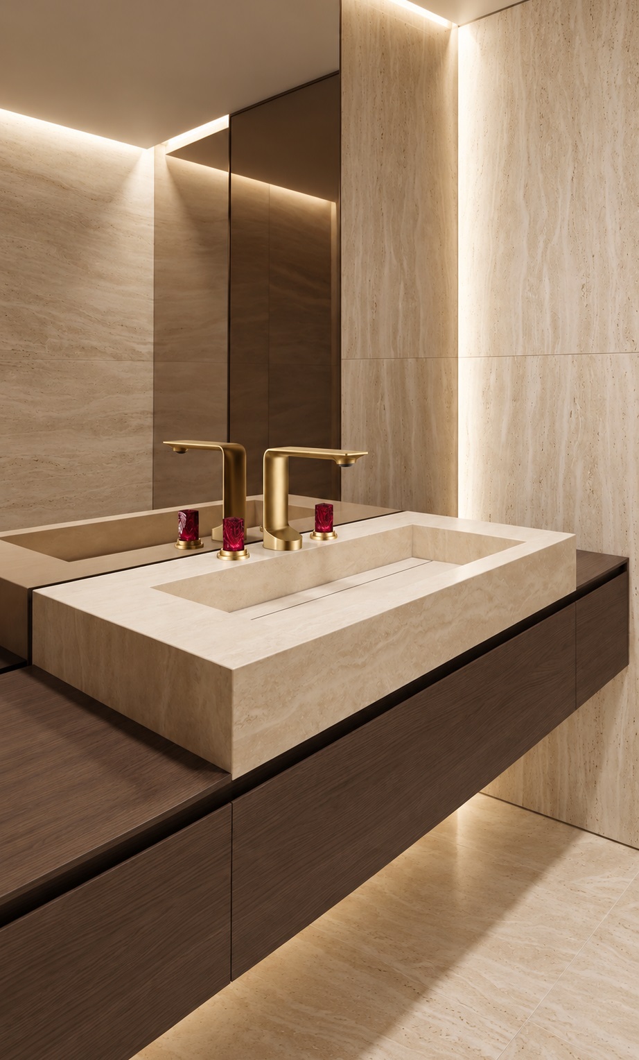 Hospitality architectural faucet finish sample coordination for luxury bathroom interiors