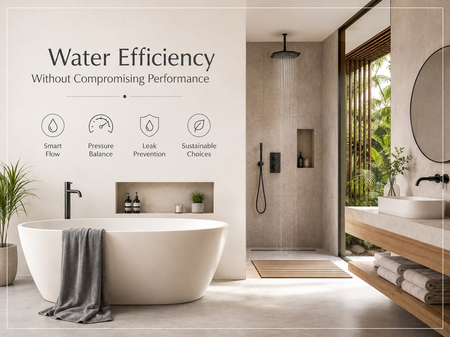 Water-efficient hospitality bathroom fixtures balancing conservation and guest experience