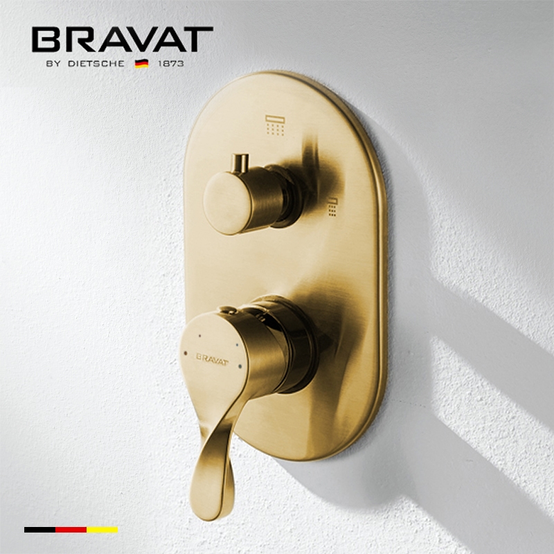 Shop Bravat Wall Mount Brushed Gold Dual Handle Thermostatic Shower ...